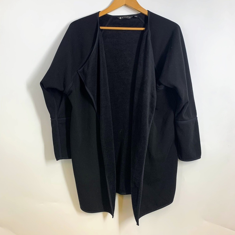 Athleta Cozy Karma Black Fleece Open Front Drape Cardigan Sweater Womens SZ XXS
